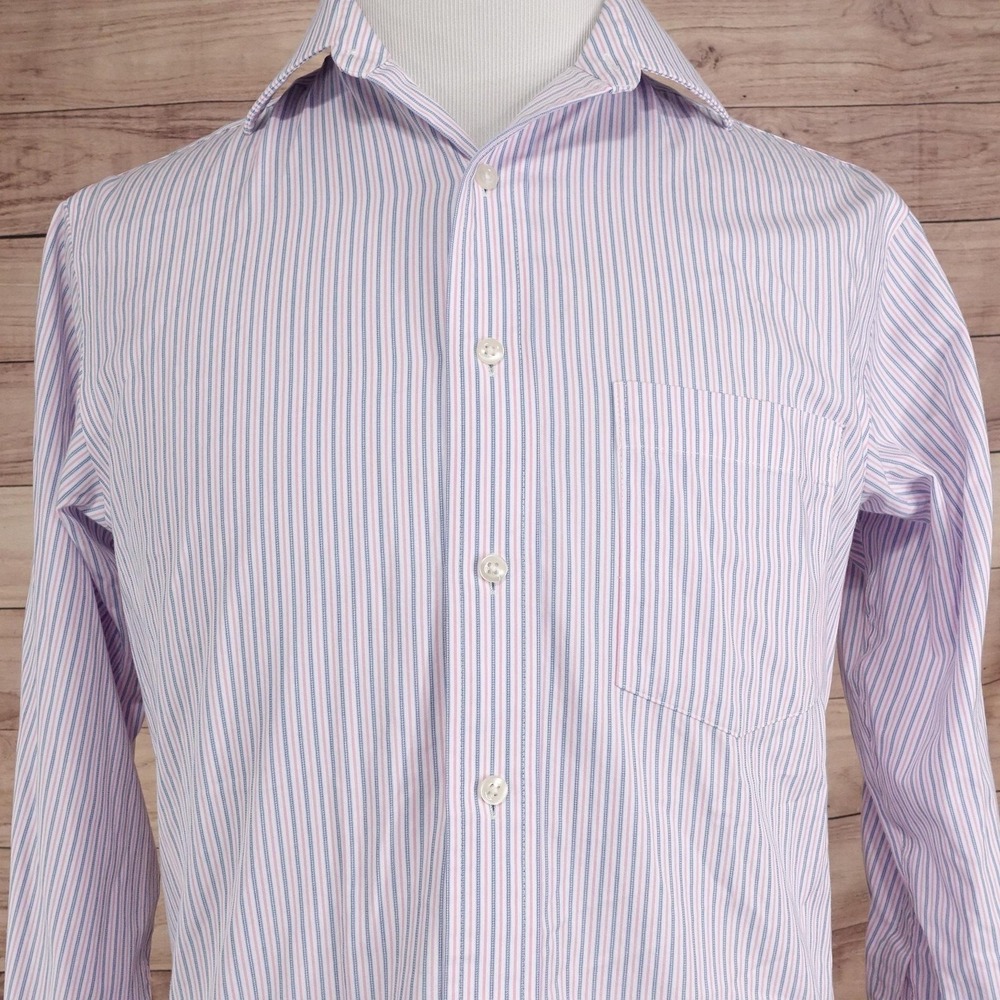 Chaps Dress Shirt Mens 15.5 32/33 Red Blue Striped Classic Fit Non-Iron